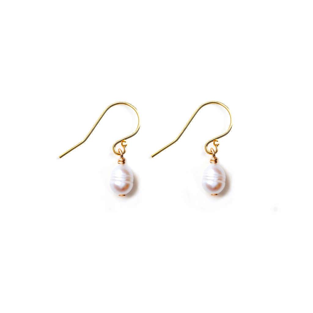 Wanderlust Life freshwater white pearl Isla drop earring. Proudly designed in Devon & handcrafted by our Wanderlust Life jewellery makers in the UK.