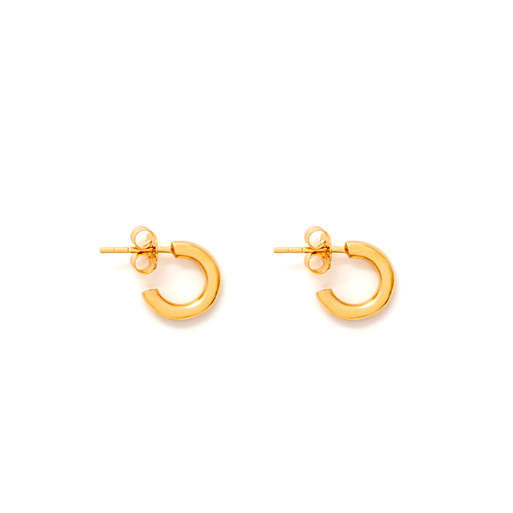 Silke Gold Hoop Earring, small stud hoop earrings in silver plated in 14 carat gold. Proudly designed in Devon and crafted by our Wanderlust Life global artisan partners
