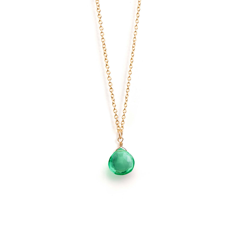 A faceted Seafoam Green Quartz Gemstone hangs from a minimal gold-fill chain. Designed and handcrafted in Devon.