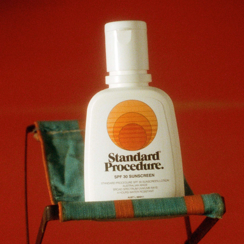 Standard Procedure's SPF 30 sunscreen in the 250ml size, flip top bottle. Application required throughout the day to provide protection to the skin from UVA and UVB.
