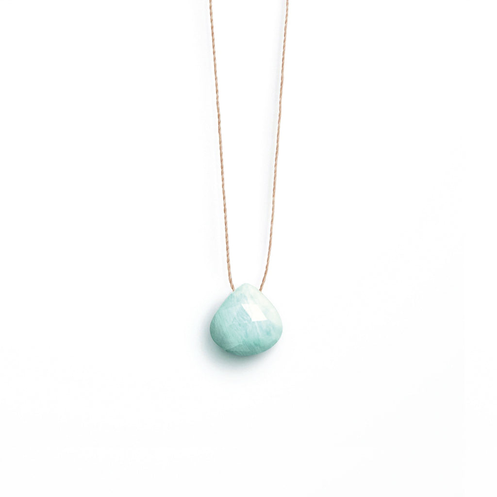 Amazonite Fine Cord Necklace. Amazonite gemstone in our signature faceted shape on a fine cord necklace. Proudly designed in Devon & handcrafted by our Wanderlust Life jewellery makers in the UK.