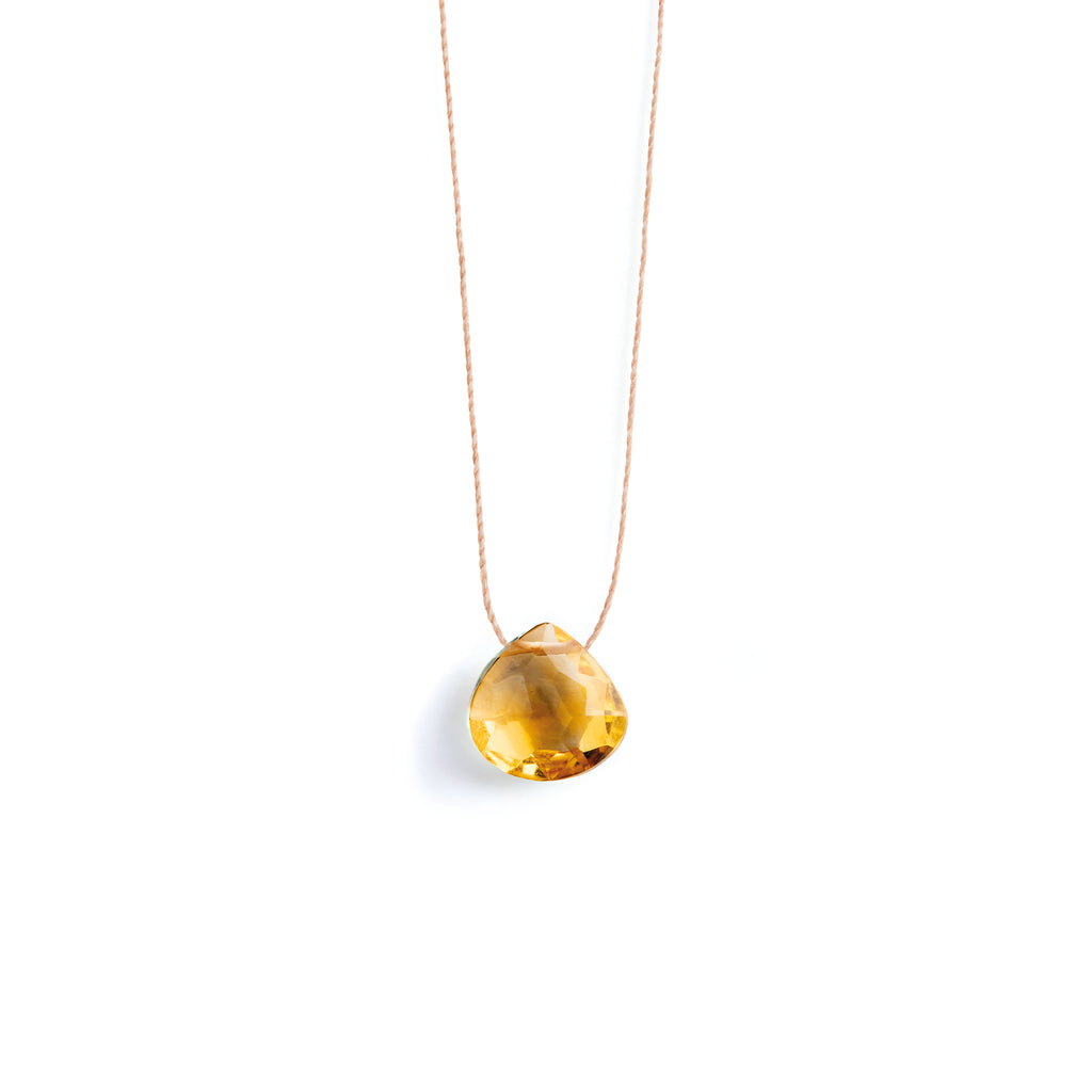 Citrine Fine Cord Necklace. Citrine gemstone in our signature faceted shape on a fine cord necklace. Proudly designed in Devon & handcrafted by our Wanderlust Life jewellery makers in the UK.