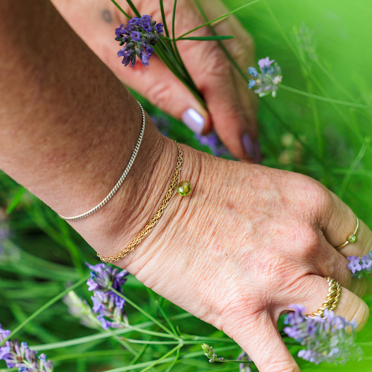 August Peridot Gold and Silk Birthstone Bracelet Wanderlust Life