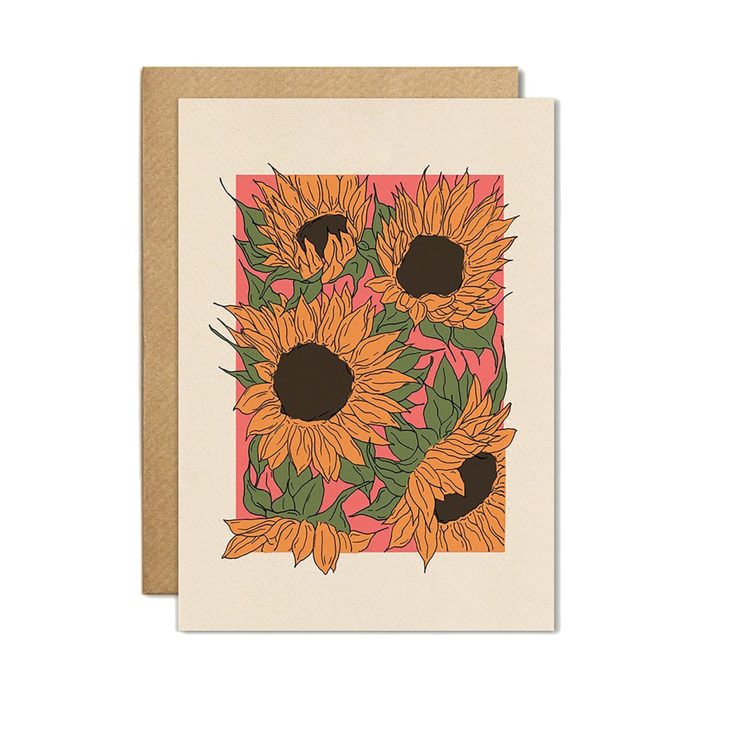 Sunflower print greetings card designed by small independent brand 'Cai & Jo', now available at Wanderlust Life.