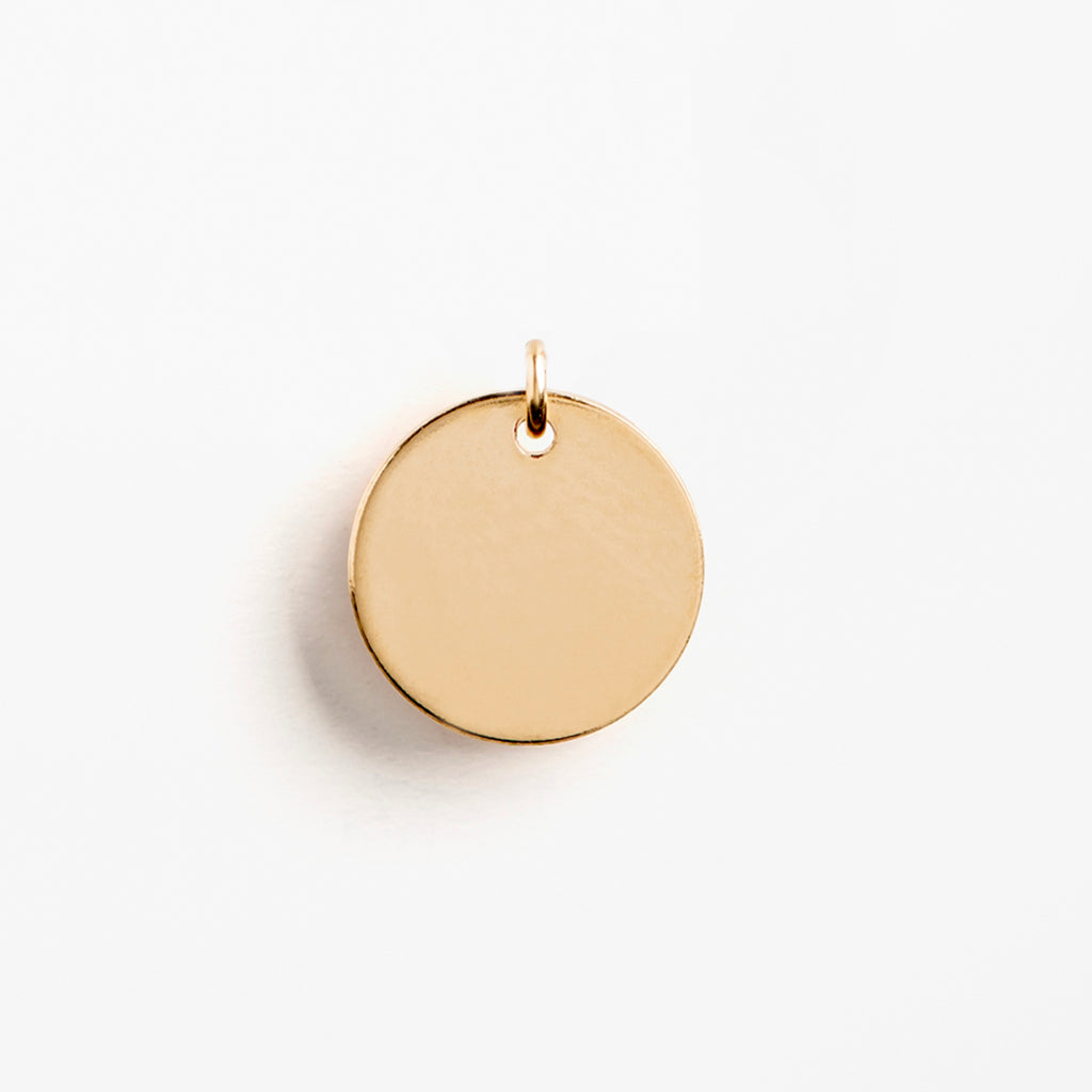 Engraved gold pendant necklace with 11mm personalised engraved disc. The perfect jewellery gift with meaning.