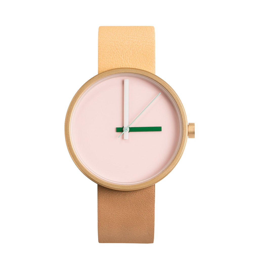The Multi watch in the colour mood: Morning, designed by AARK. This colourfully balanced timepiece inspires the positivity of a new day. Featuring Italian calf leather strap, and measures time with Japanese quartz movement.