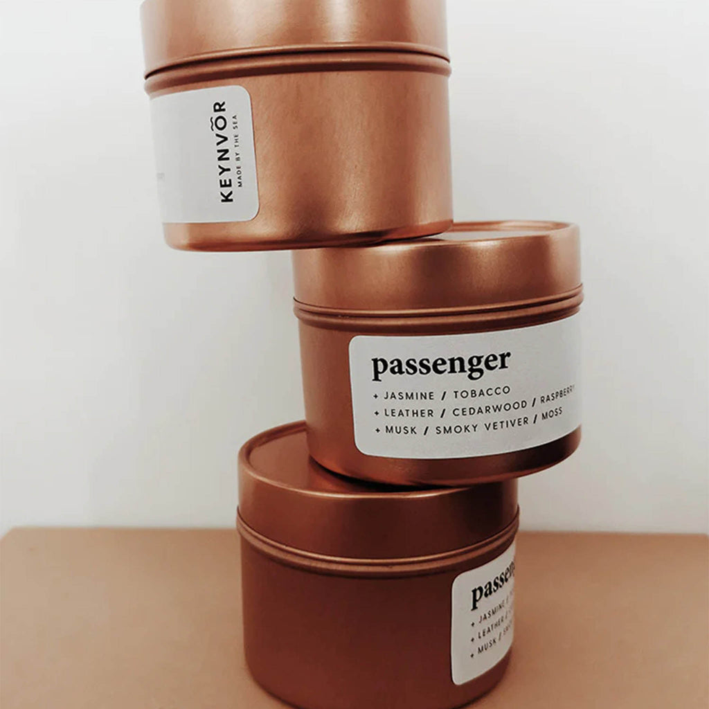 Wanderlust Life introduce the environmentally conscious, sustainable candle company, Keynvor to their life store brands. A travel tin candle in the scent Passenger with top notes of jasmine and tobacco.