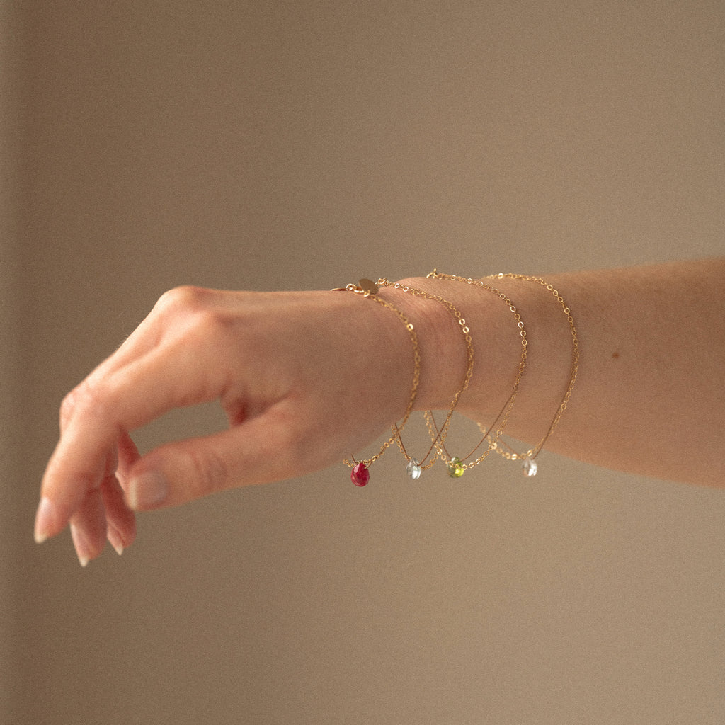 July Ruby Gold and Silk Birthstone Bracelet