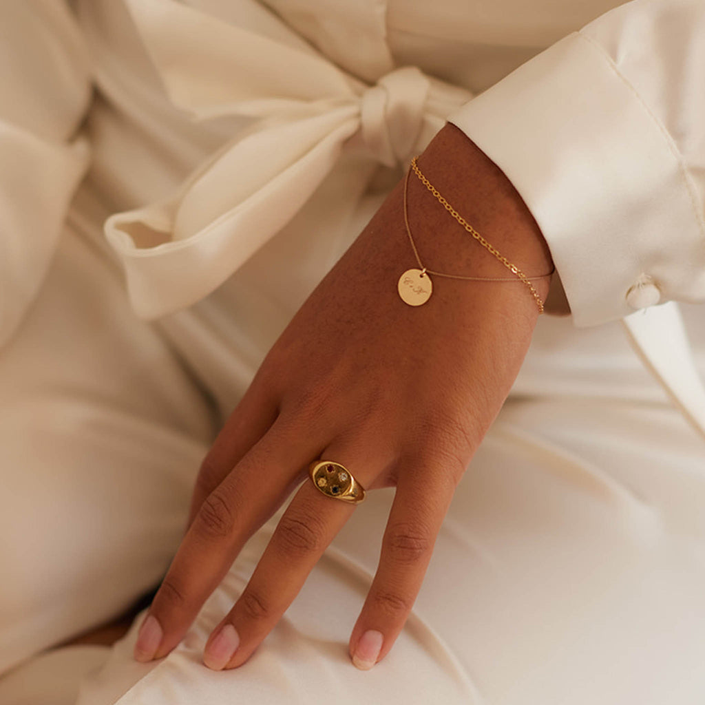 Engravable Insignia Disc Gold and Silk Bracelet