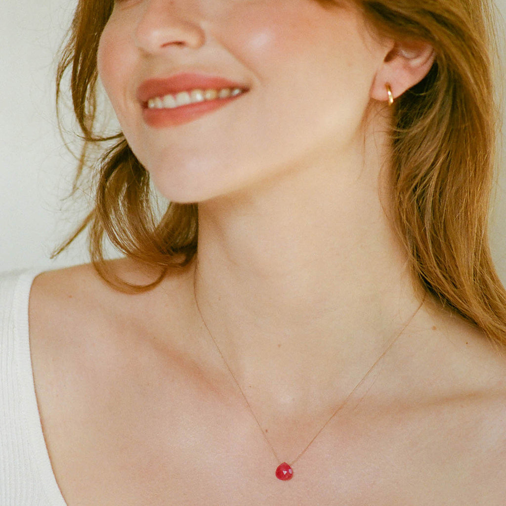 July Ruby Fine Cord Birthstone Necklace