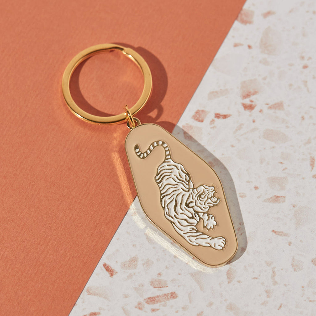Eye-catching tiger enamel key chain by Cai & Jo. Shop the Cai & Jo collection at Wanderlust Life.