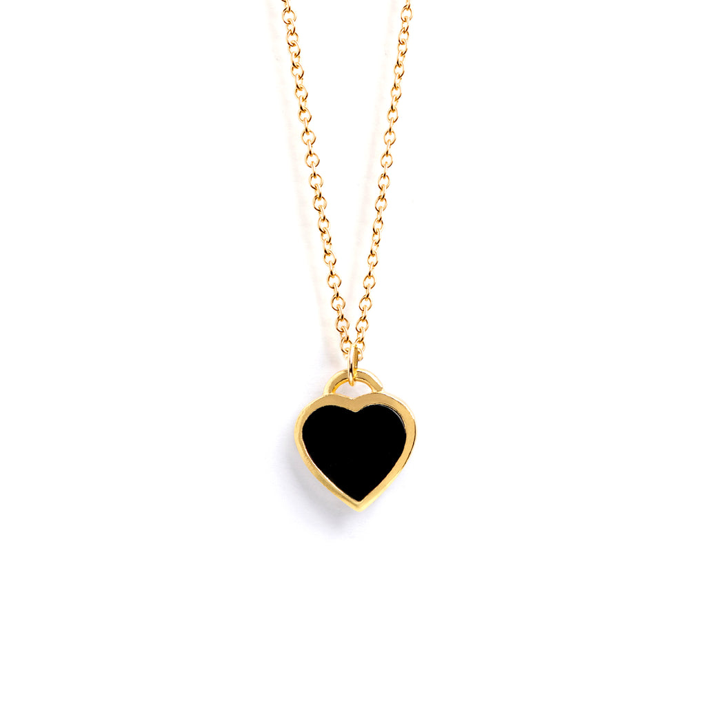 Wanderlust Life Black Onyx Queen of Hearts Necklace. Bestselling from our 2022 Revival Collection. Choose from 3 chain options - minimal Serafina chain, paperclip Sylvie chain, or the Figaro Sofia chain.