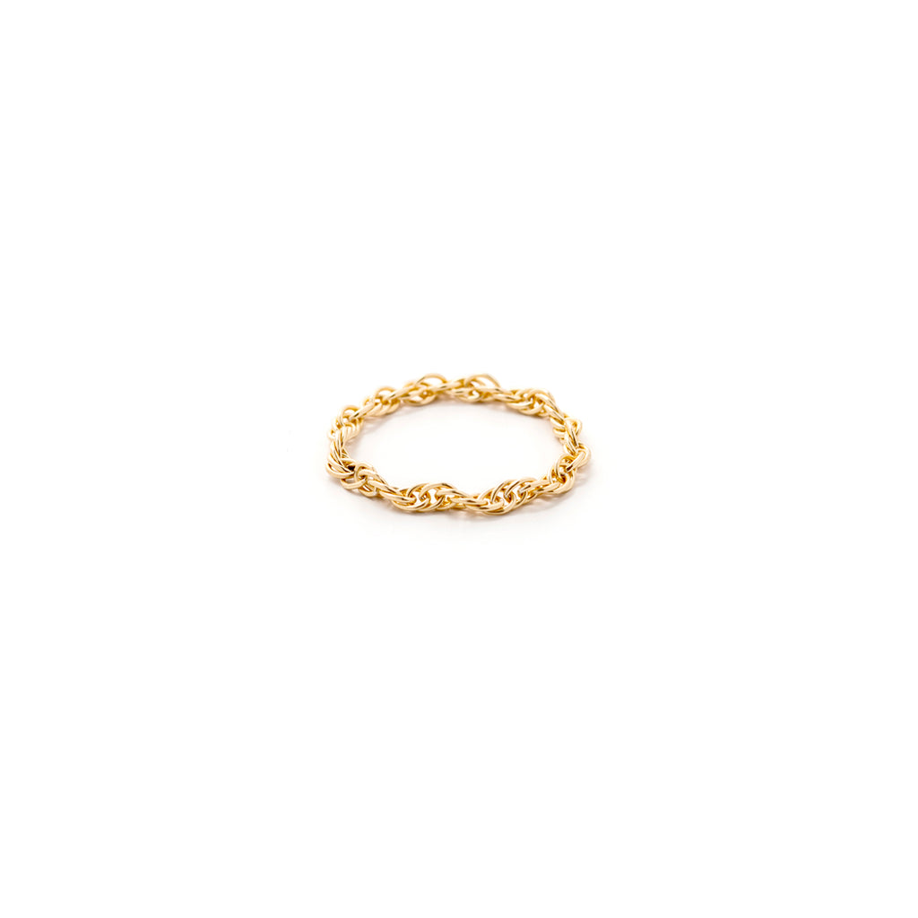 Gold Chain Ring, Dali. 14 carat gold fill rope chain ring . It shapes around the finger for an easygoing look. Proudly designed in Devon & handcrafted by our Wanderlust Life jewellery makers in the UK.