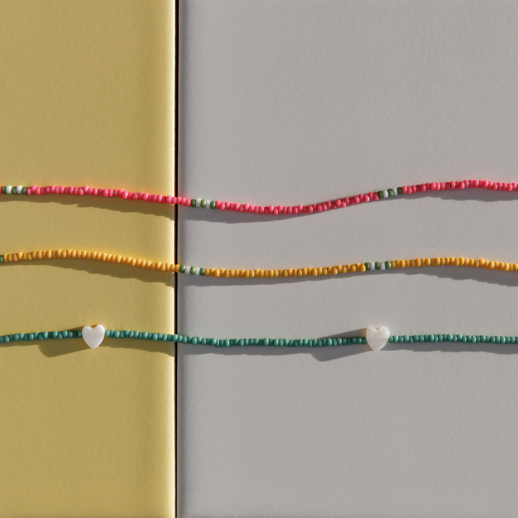 Cloud Blue, Limoncello Yellow and Watermelon Pink Beaded Necklaces.