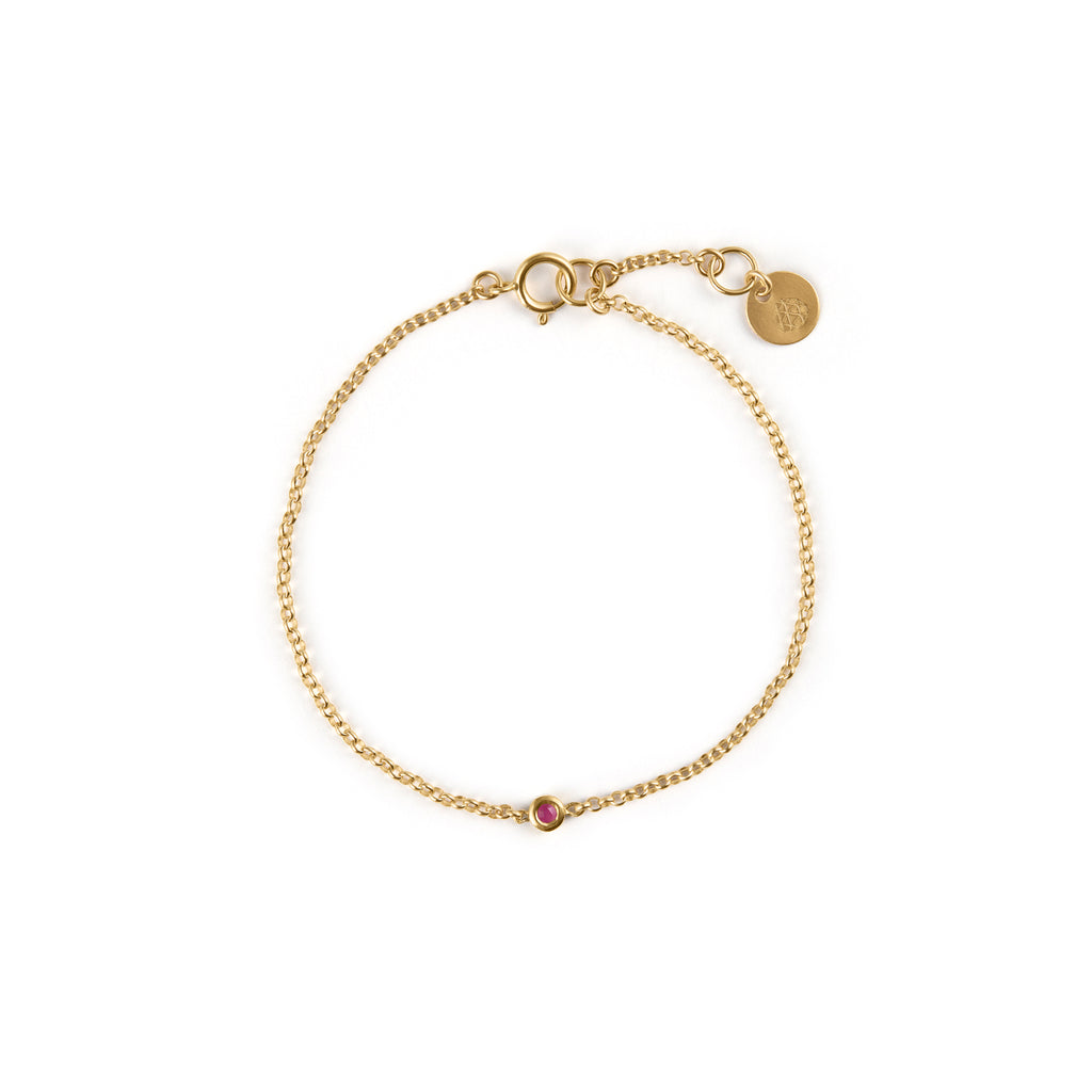 July Ruby Birthstone Chain Link Bracelet