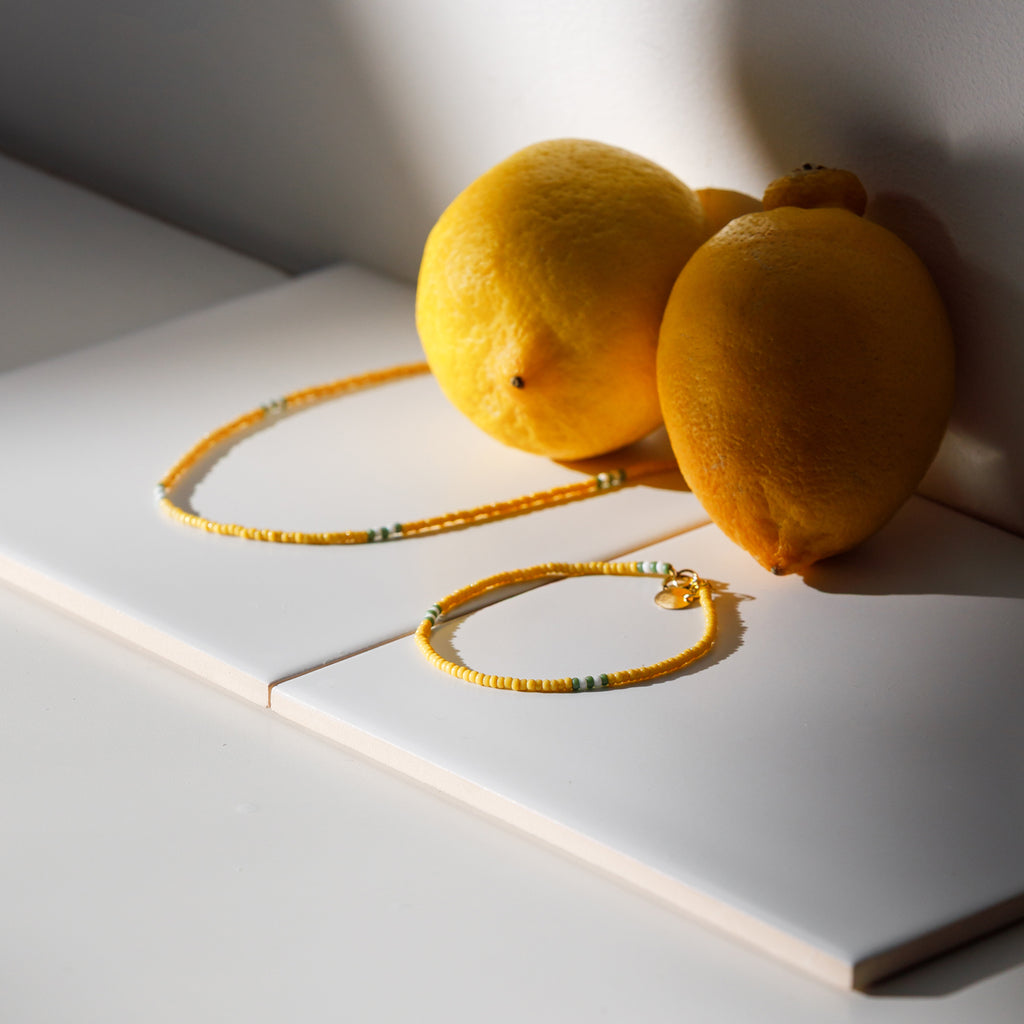 Limoncello beaded bracelet and necklace set.