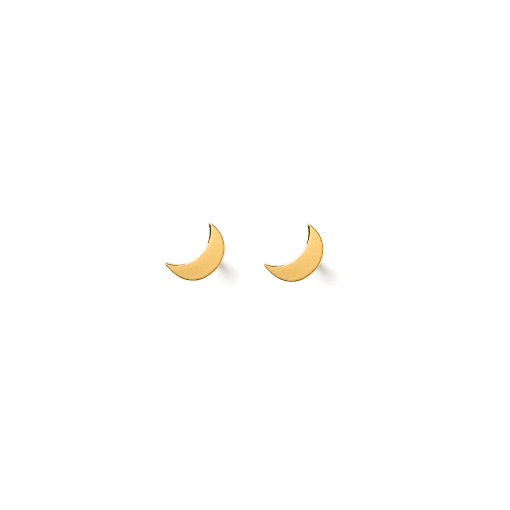 Wanderlust Life Luna crescent moon studs. Proudly designed in Devon, taking their shape from the inspiration of celestial bodies. Handcrafted by Wanderlust Life global artisan partners using 14k gold vermeil on 925 sterling silver.