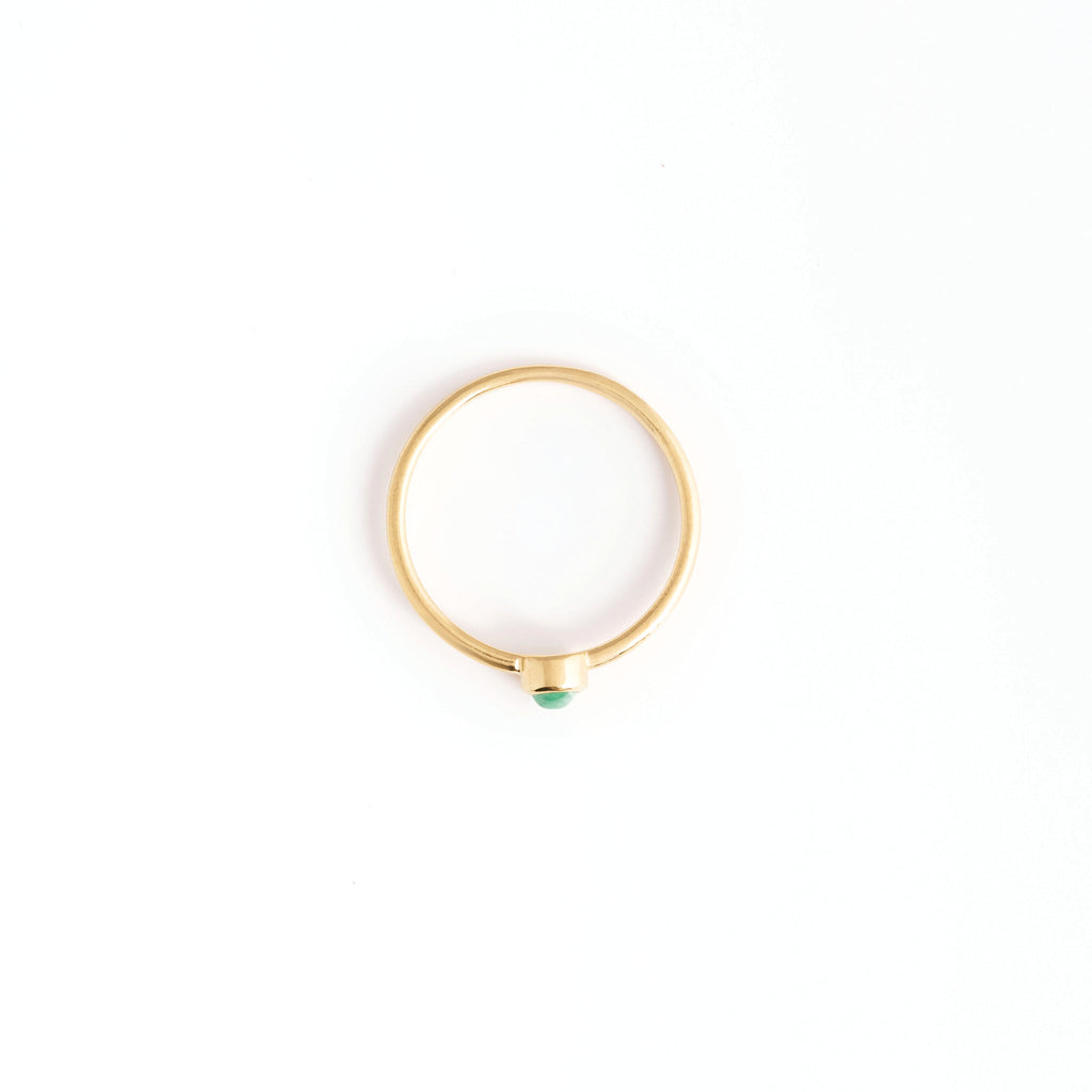 Wanderlust Life Birthstone Jewellery Collection. New May birthstone gold ring with semi precious emerald gemstone, the perfect gift of jewellery. Wanderlust Life handmade jewellery in the UK.