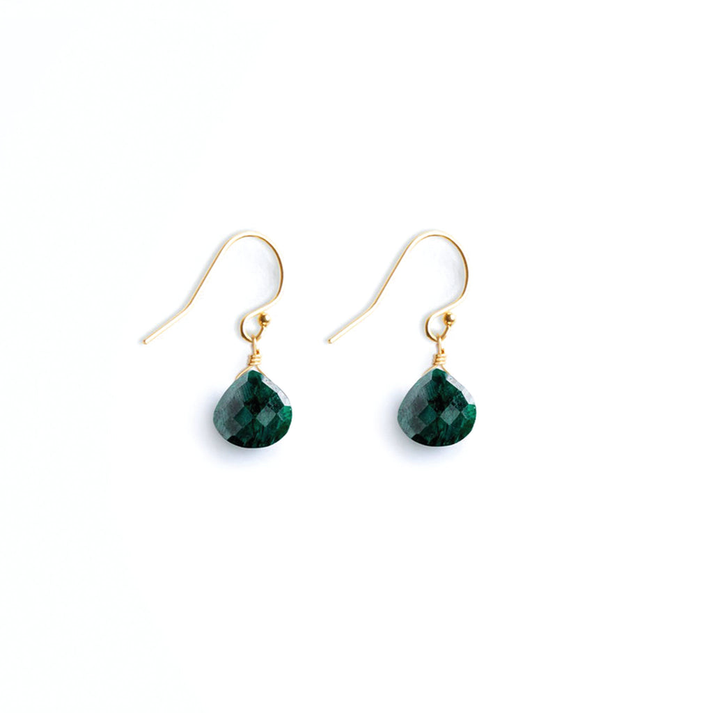 Wanderlust Life emerald gemstone Isla drop earrings. Handmade jewellery in the UK.