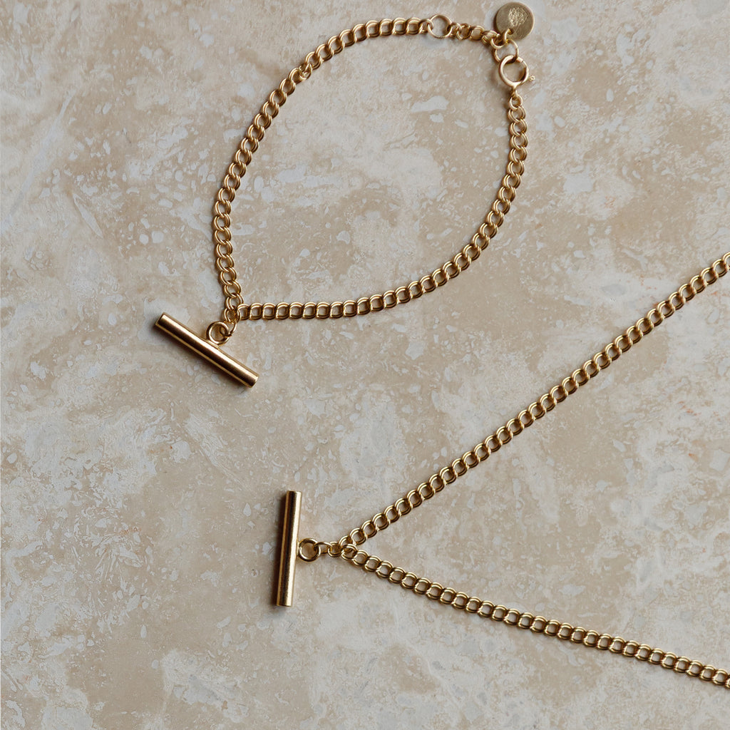 Megan Double Curb Toggle Necklace and Bracelet.