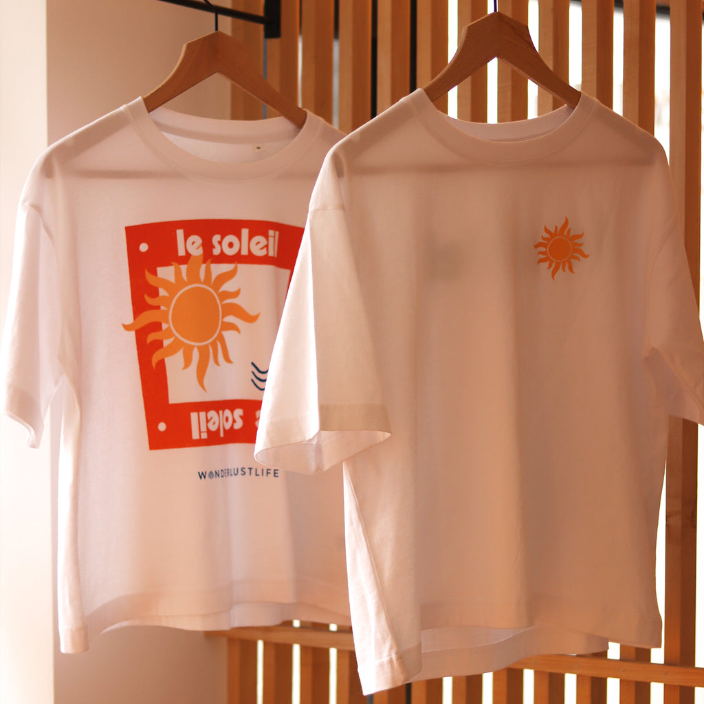 Cut for a relaxed fit and made from organic cotton, our Sunshine Statement t-shirt features a vibrant sun screen printed on the front and le soleil on the back.