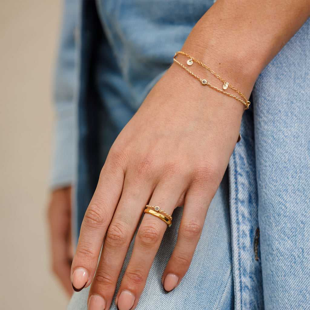 Wanderlust Life gold chain bracelet with adjustable gold chain. Wanderlust Life handmade jewellery in the UK.