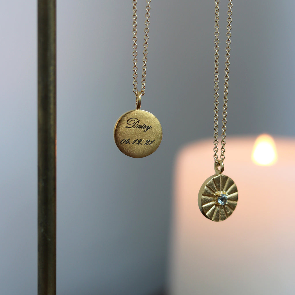 Engravable November Topaz Mini Sundial Birthstone Necklace