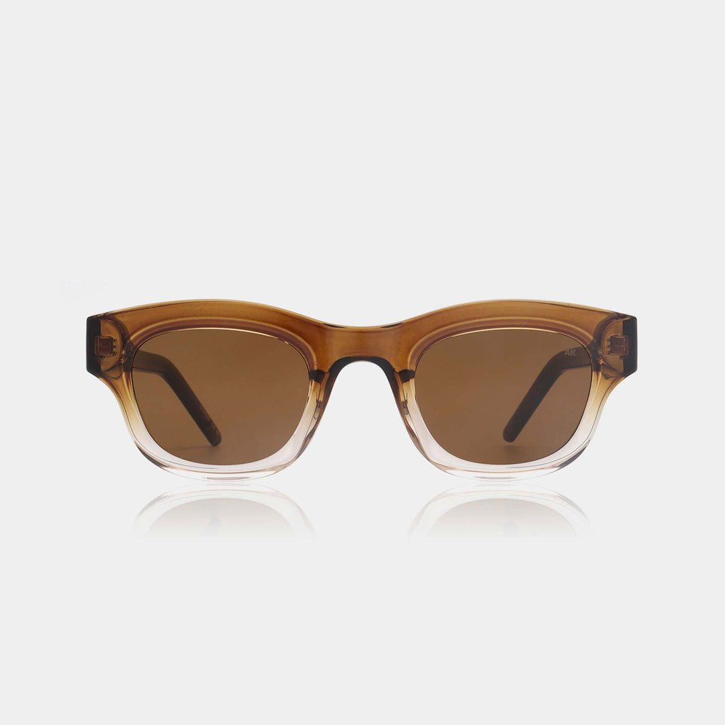 Linear, unisex frames with smoke coloured lenses and two tone frames.