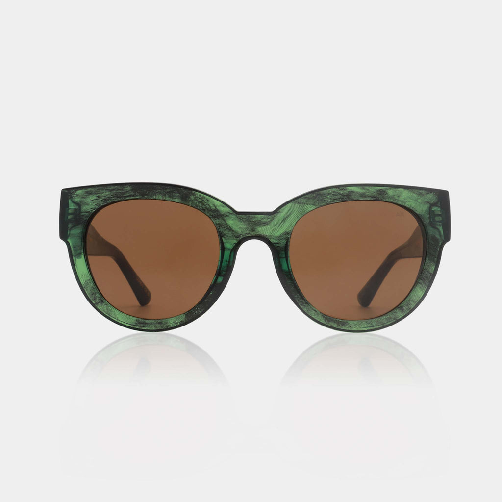 Lilly is an extravagant take on a classic shape and style, featuring frames with a green marble pattern.