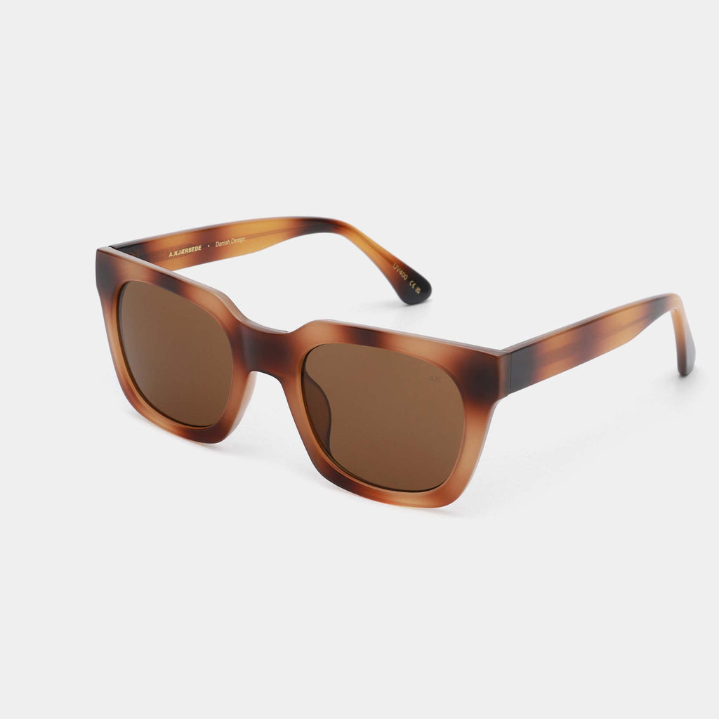 A.Kaerbede's Nancy Sunglasses featuring a two tone demi brown frame, with brown lenses. UV 400 protective sunglasses.