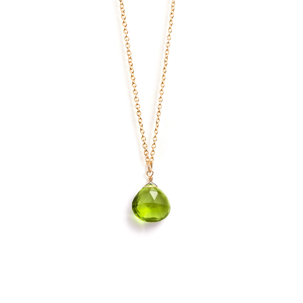 August birthstone necklace with a faceted peridot  gemstone on a gold fill chain.