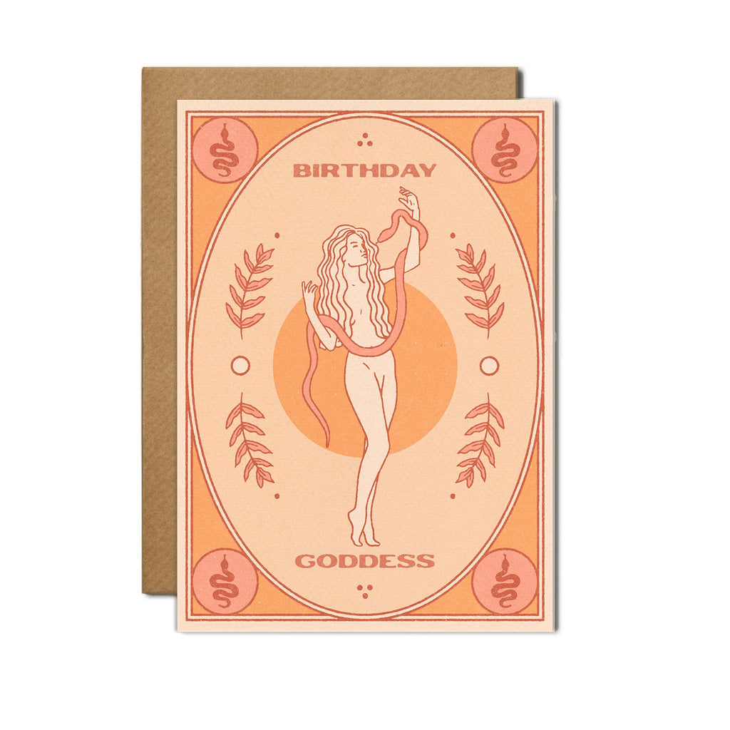 'Birthday Goddess' greetings card. Blank inside for your personalised message.