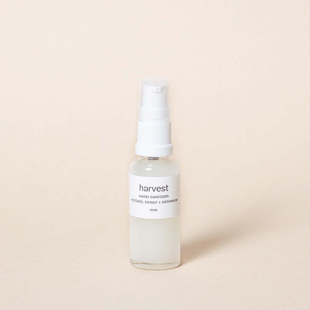 Created in the UK by independent skincare brand Harvest, a hand sanitiser in 30ml size with pump.