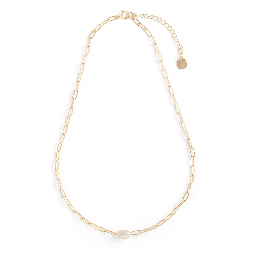 A spherical pearl adds a beachy punctuation mark to our modern paperclip chain necklace. Crafted with 14k gold fill for a lasting gold finish.