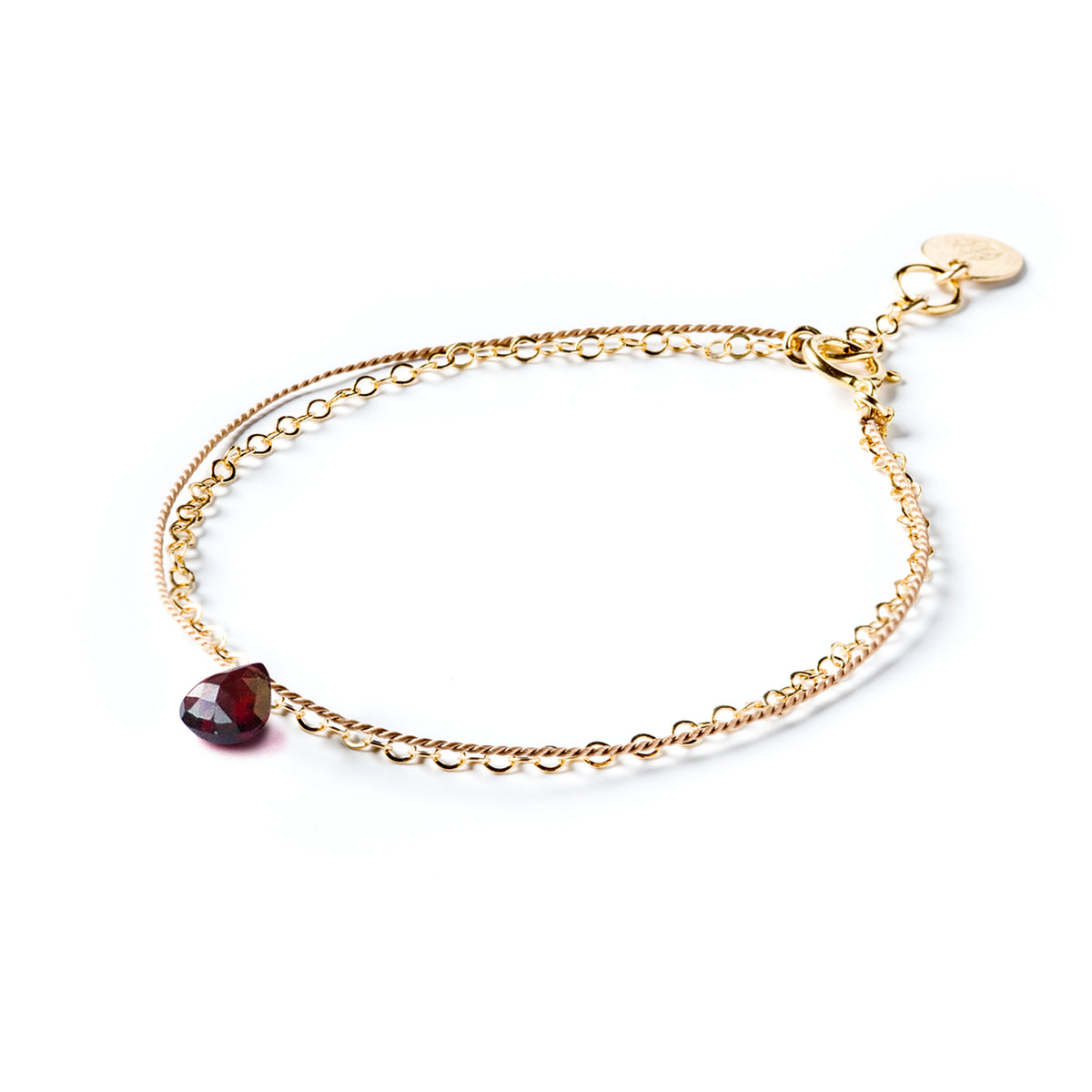 January Garnet Gold and Silk Birthstone Bracelet
