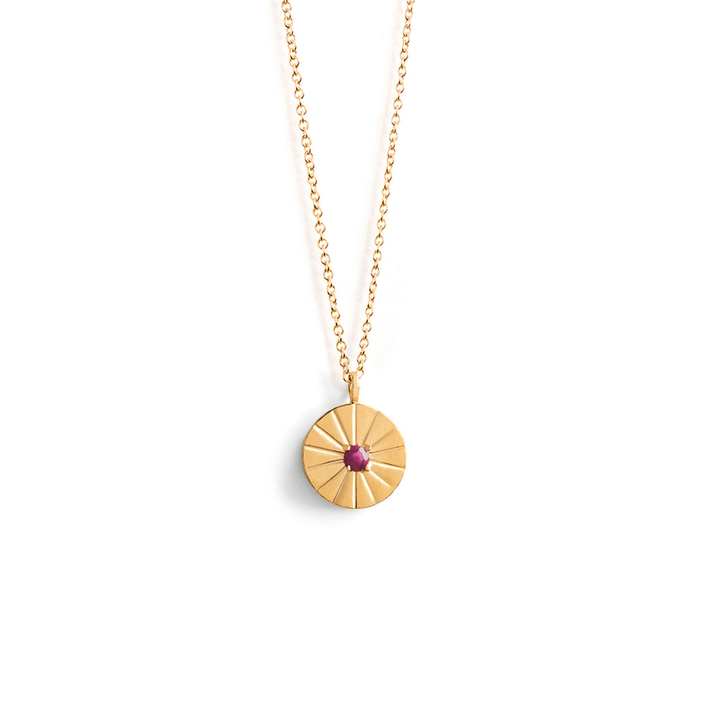 Engravable July Ruby Mini Sundial Birthstone Necklace | Wanderlust Life
