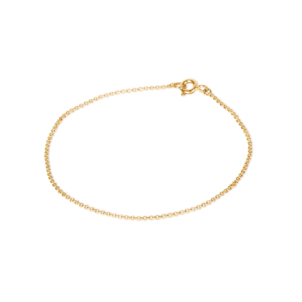 Wanderlust Life Lula Belcher Solid Gold Chain Bracelet. Dainty, traditional chain in solid gold. A minimal, timeless solid gold staple to treasure forever. Meaningful gifts. Designed and handcrafted in our Devon studio.