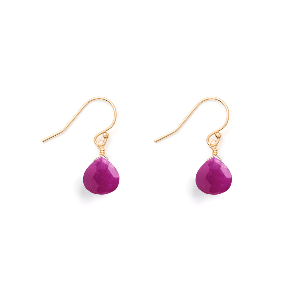 Wanderlust Life Magenta Jade Isla Drop Earrings. Our signature Isla Drop earrings in the iconic shade of magenta, 2023 panetone colour of the year. These vibrant gemstones in a blend of red and purple hues radiate positivity. Wear Jade in this positive shade to express self-love with these empowering gemstones.