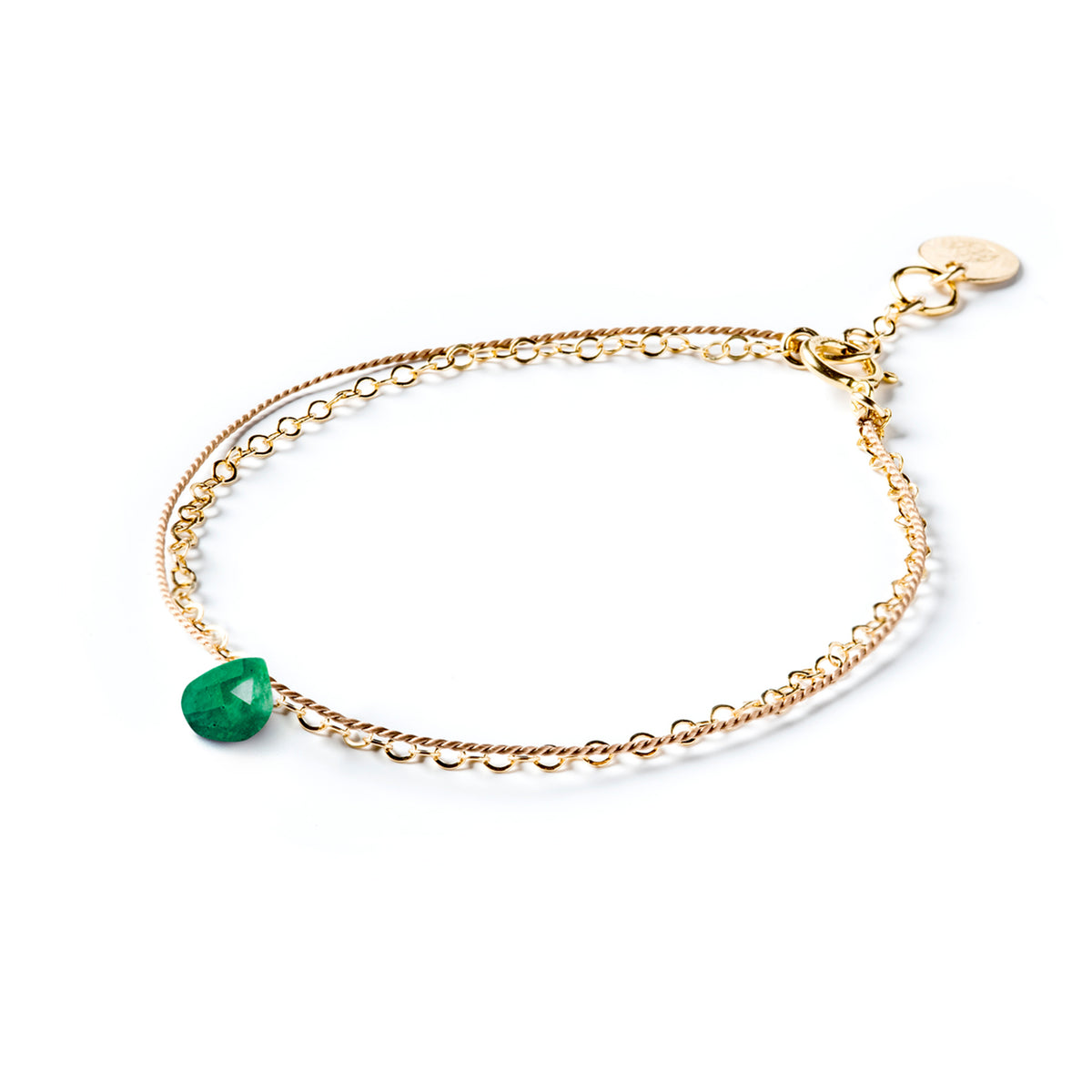 May Emerald Gold and Silk Birthstone Bracelet