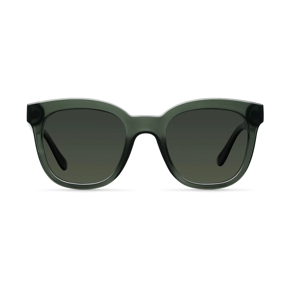 Meller Mahe Fog Olive Sunglasses. Green square frames with olive green lenses. From Meller's sustainably manufactured bio-based range with UV400 protection and anti-scratching coating. Explore the Meller range at Wanderlust Life, proudly stocked among our Life Store brands in the UK.