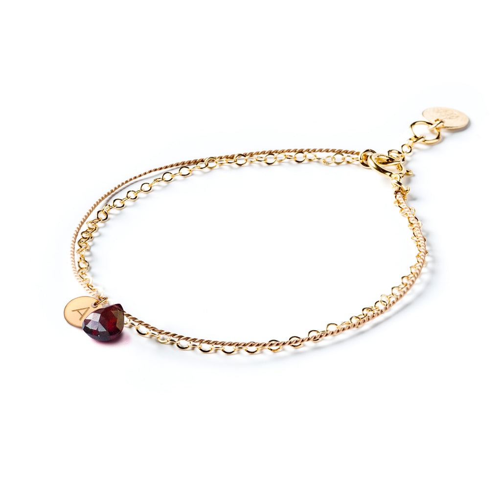 January Garnet Gold and Silk Birthstone Bracelet