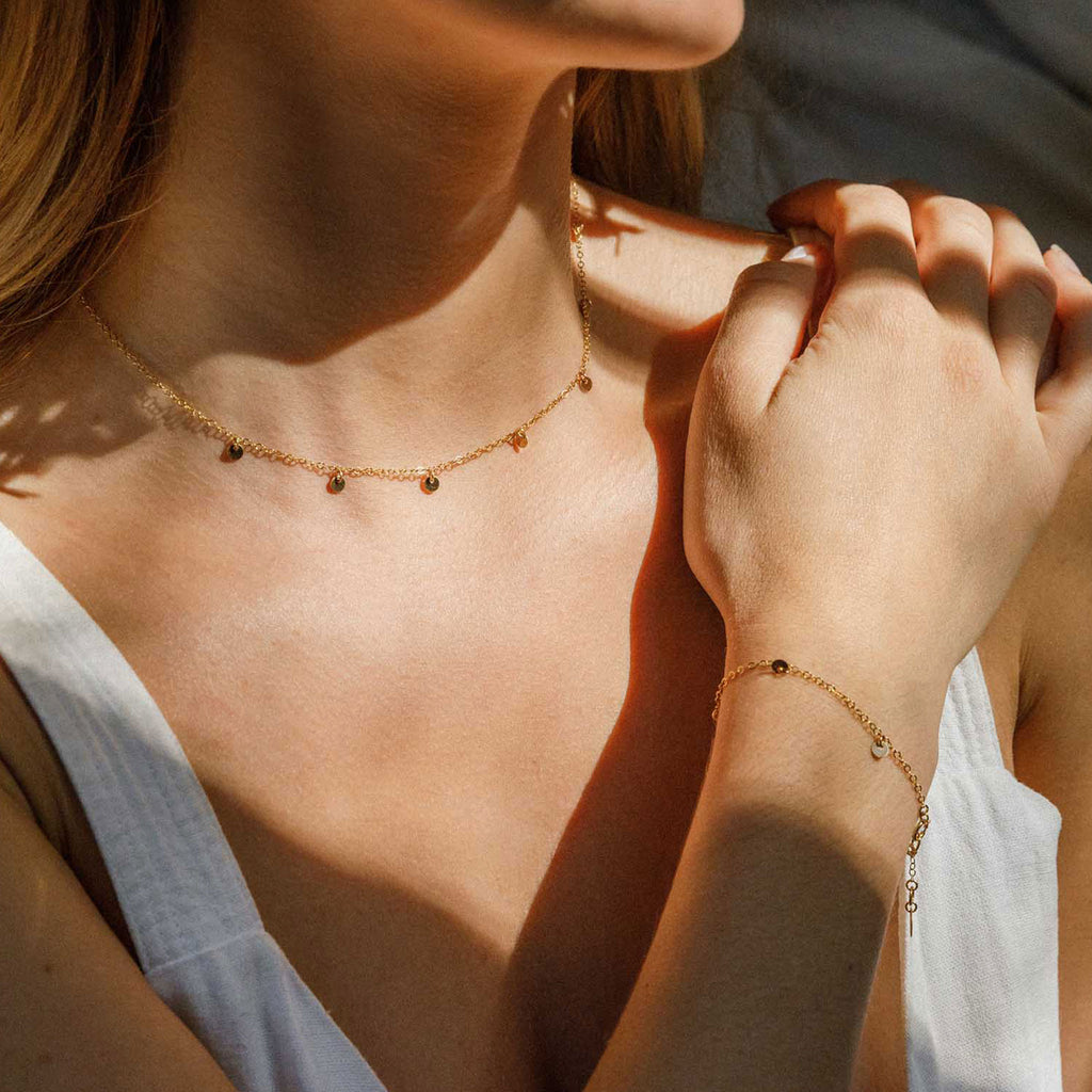 Wanderlust Life gold chain bracelet with adjustable gold chain. Wanderlust Life handmade jewellery in the UK.