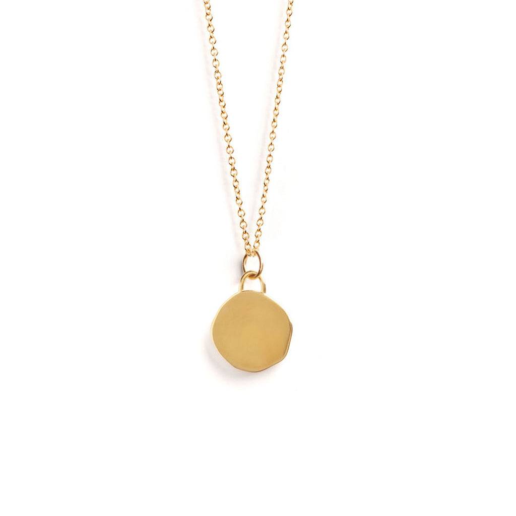 Gold engravable necklace. Wanderlust Life Terra Pendant Necklace, the reverse of this gold pendant is left blank to customise as a timeless and sentimental memento with our free engraving service. Available online and in our Devon, UK shop & studio.