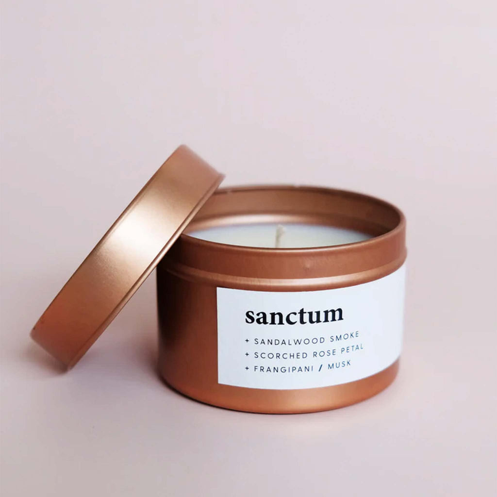 Sanctum travel tin candle, made by Keynvor with soy wax.