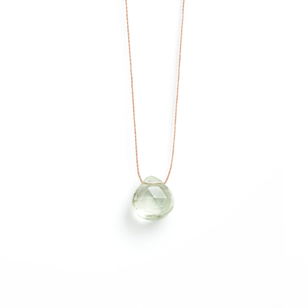 Wanderlust Life Ethically Handmade jewellery made in the UK. Minimalist gold and fine cord jewellery. mint green amethyst fine cord necklace. As seen in London Evening Standard