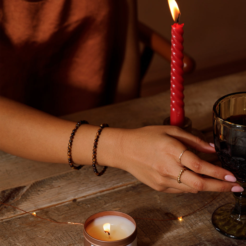 Double up on Tiger's Eye beaded bracelets.