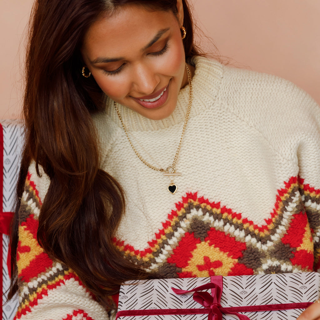 Morgan Double Curb necklace styled with the Black Onyx Queen of Hearts necklace.