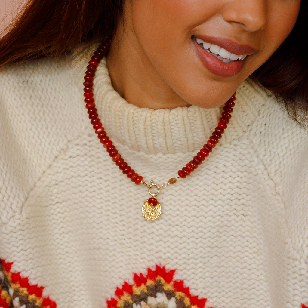 Red Agate Statement Beaded Necklace