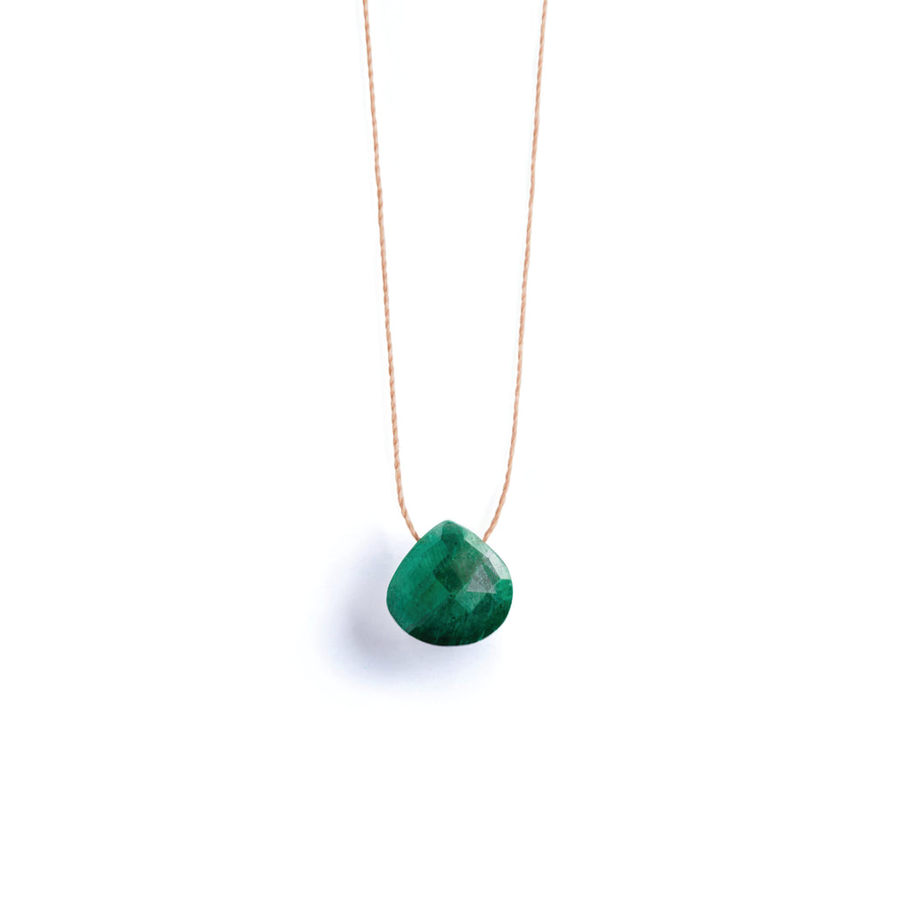 Wanderlust Life Ethically Handmade jewellery made in the UK. Minimalist gold and fine cord jewellery. green emerald fine cord necklace