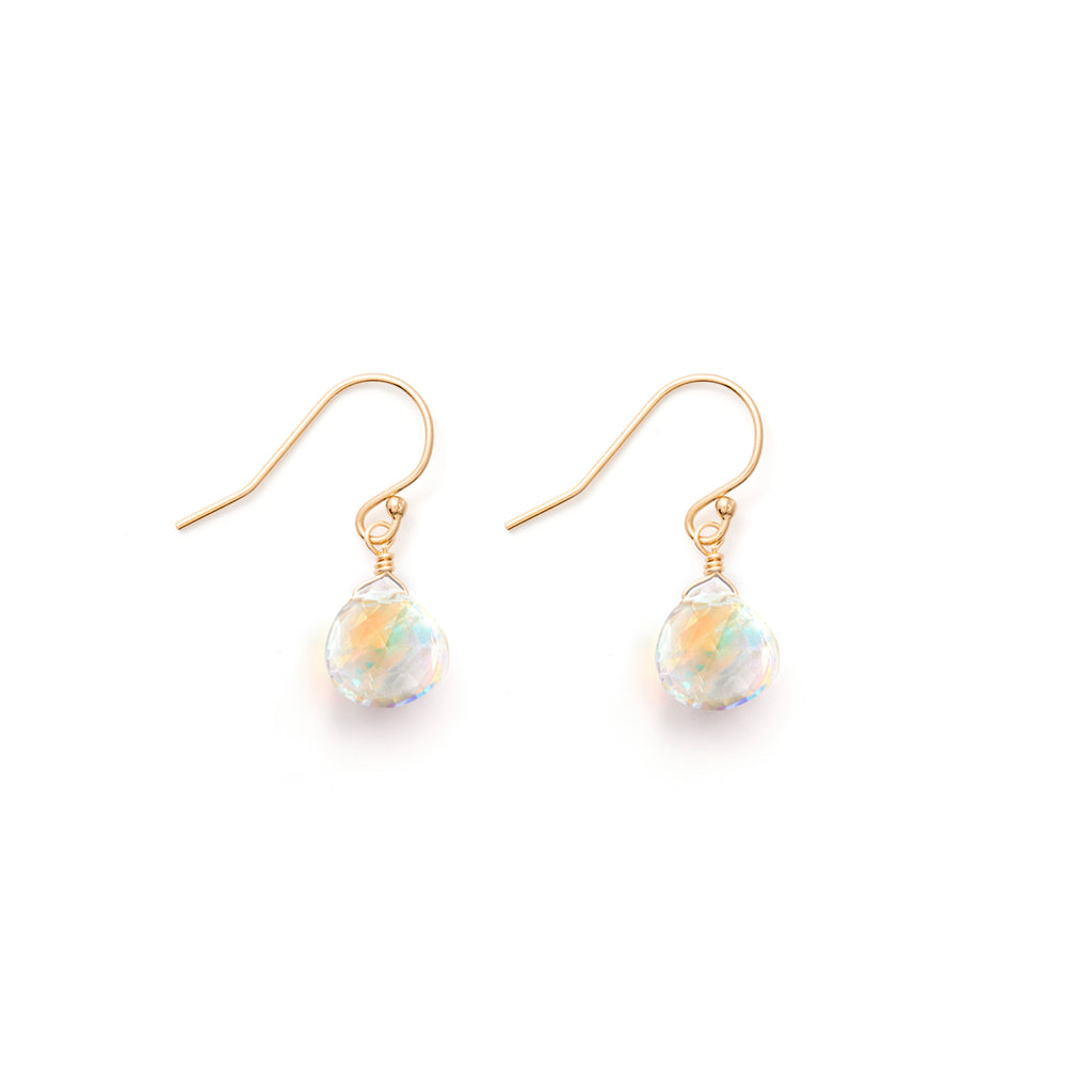 New for 2024 in our signature Isla Drop Earrings, faceted and iridescent rainbow quartz gemstones drop from gold-fill ear wires.